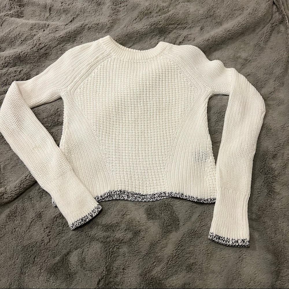 rag & bone Cream Scoop Neck Knit Sweater with Black Trim